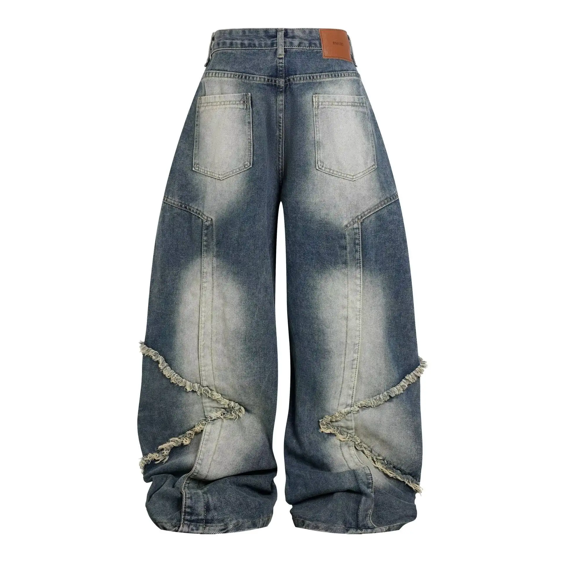 MWJLPWQ 2026 Spring Autumn New Split Fringed Denim Pants Men's Vintage Washed Loose Curved Knife Wide Leg Jeans Fashion 17278