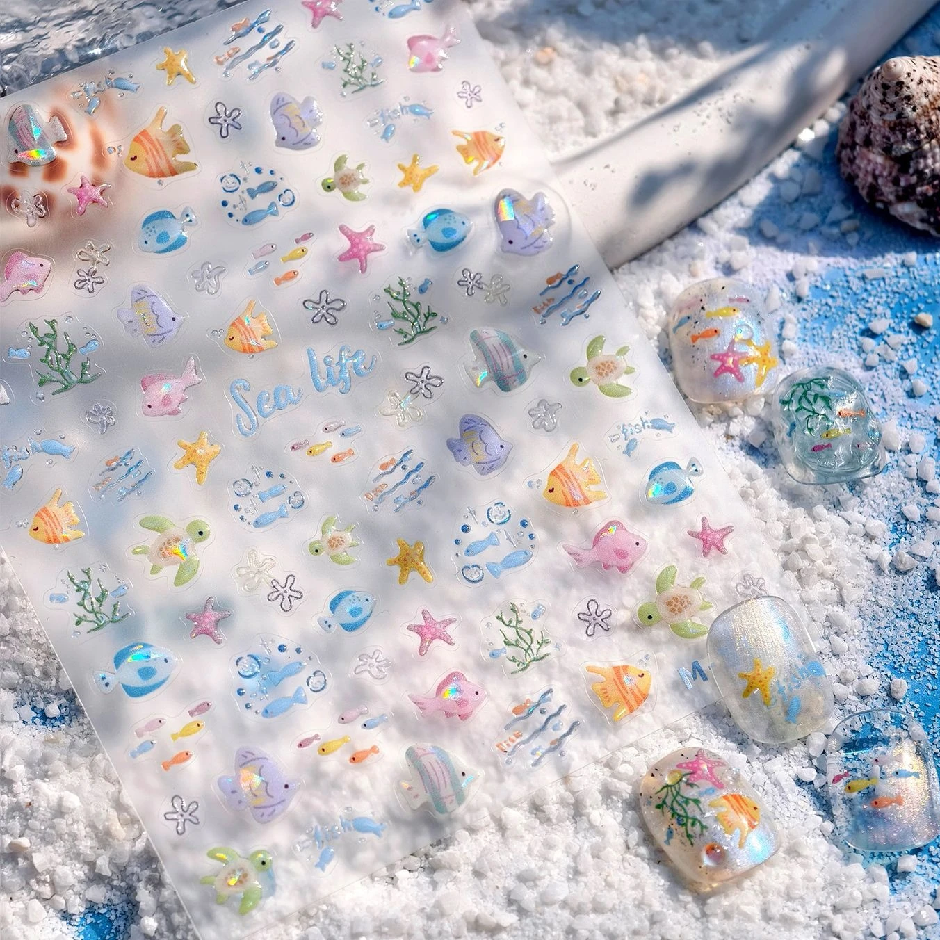 Gorgeous Turtle Tropical Fishs Deep-sea Fish Starfish Bubbles Ocean Sea Grass Shell Nail Art Stickers Manicure Decals Decoration - Image 3
