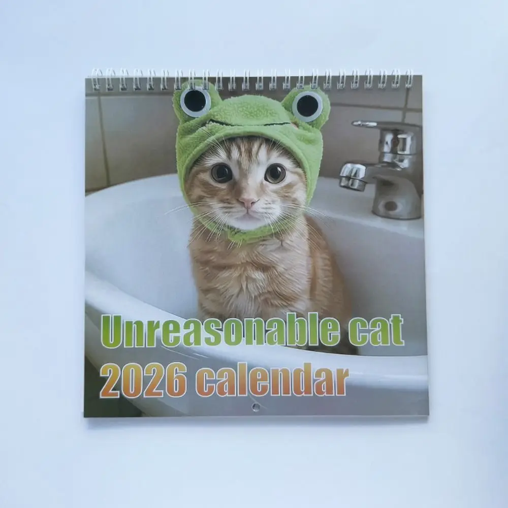 شهر واحد لعرض 2026 تقويم القط رائعتين قبعة الضفدع العينين القط الجدول الزمني مخطط شهري و يومي مذكرة مخطط 2026 تقويم الحائط