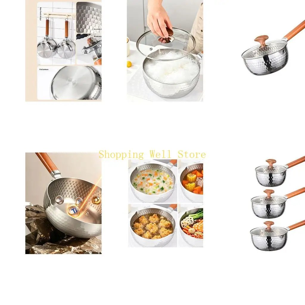 KX4B Premium 430 Stainless Steel Milk Pan with Handle Soup Pot for Cooking
