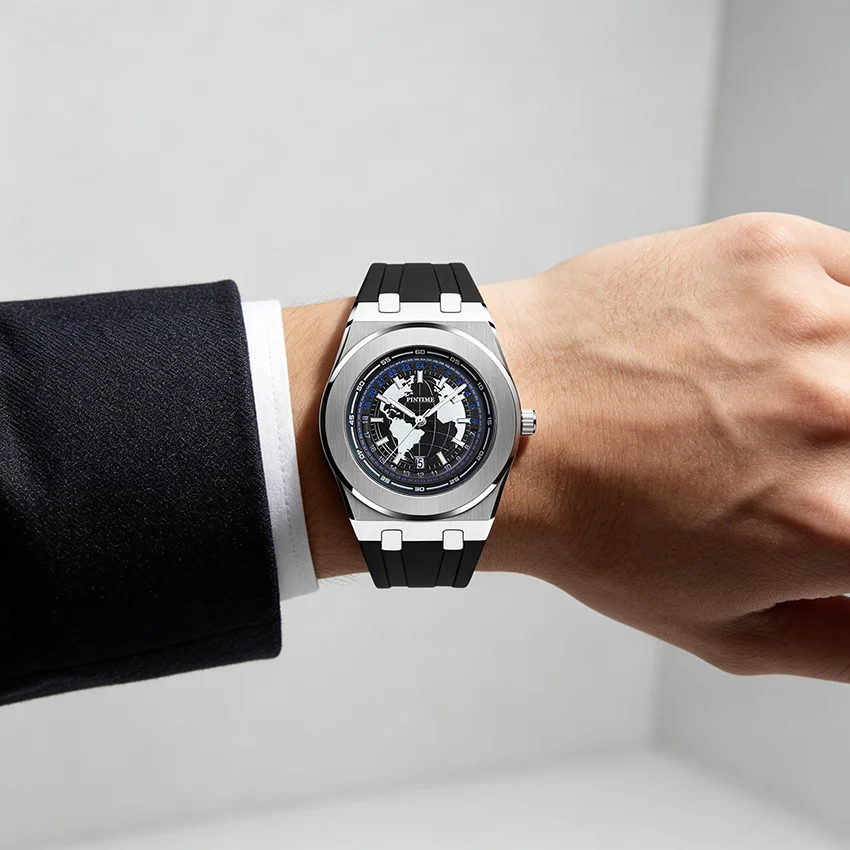 New Men's Sports Watch Unique Earth Design Silicone Strap Waterproof High Quality Watch Mens Wrist Watch