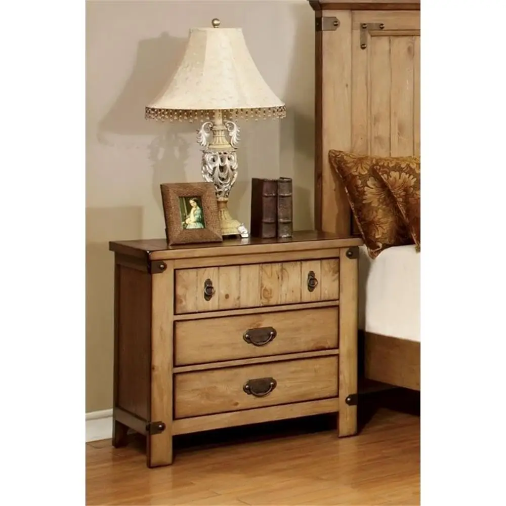 Transitional Wood Nightstand 3 Drawer Felt-Lined USB & Power Outlet Bedroom 29.25