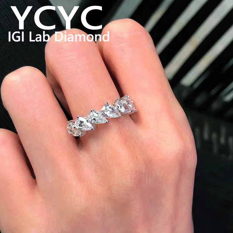 

LUXURY Eternity band Ring ﻿Lab Grown Diamond Ring Solid18K Gold Pear Cut Diamond CVD HPHT DEF VS each 0.2ct -0.5ct