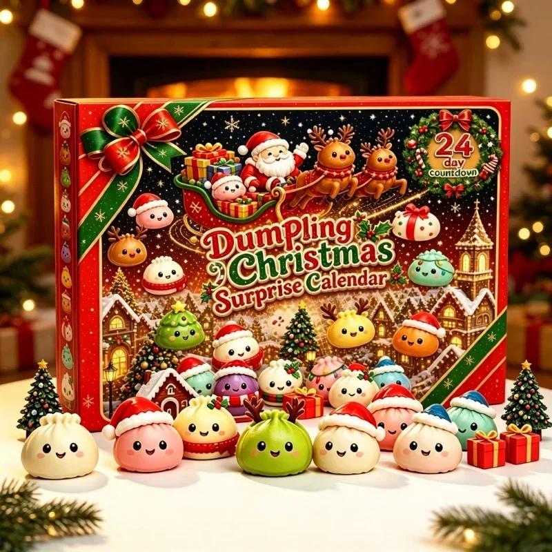 2026 New Christmas Dumpling Squishies Advent Calendar 24 Days Countdown，Happy Stress Relief Blind Box Surprises Christmas Gifts.