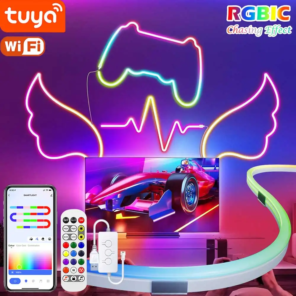 

TUYA RGBIC Neon Strip Smart WIFI LED Strips Light 1M 2M 3M 4M 5M with Alexa Google Assistant Smart APP For Home Party Decor DIY