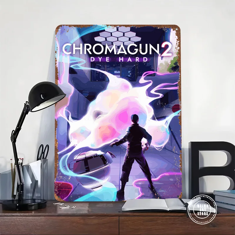 Chromagun 2 Dye Hard Game Art 3D Texture Metal Poster Customized Wall Art Tin Sign Gift for Mancave Interior Accessories Decor