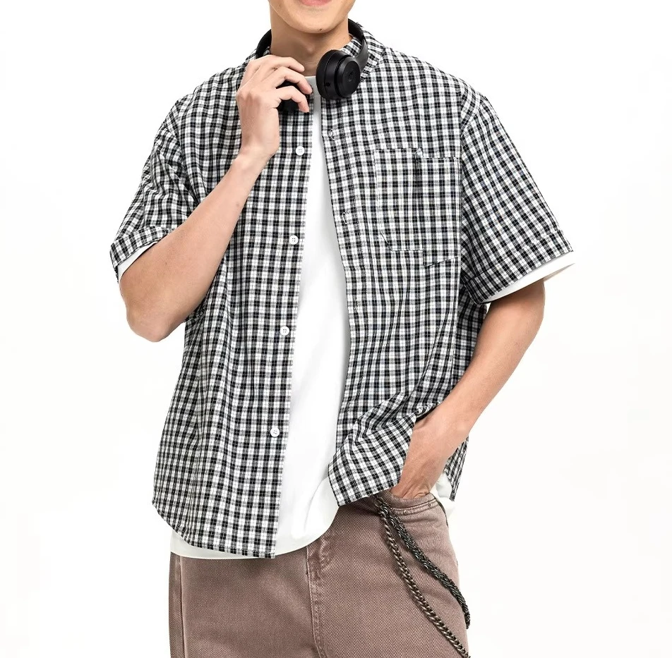 2026 Summer Vintage Shirt Plaid Shirt Short Sleeve Men's Casual High Quality