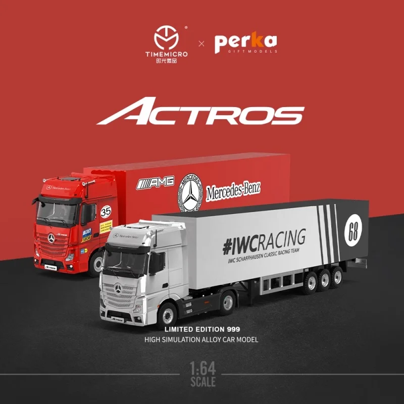 1:64 model mobil simulasi cetakan logam paduan lukisan babi merah truk kontainer mercedes-benz Actros, hadiah liburan anak-anak.