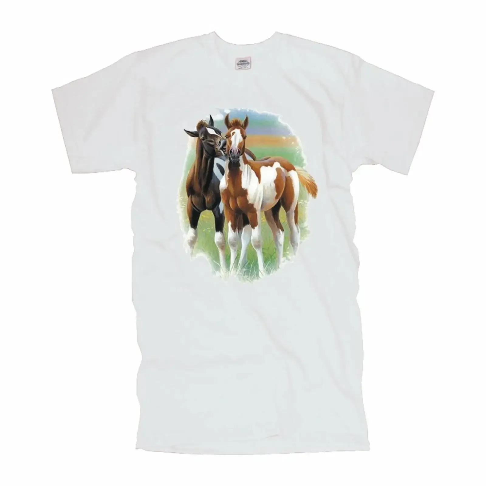 Camiseta con motivos de caballos, dos potros, estilo americano, tallas S a 6XL, ASH0013, vintage, lavada, ropa de diseñador, suave y elástica