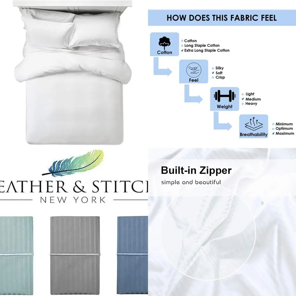 

Комплект хлопкового пододеяльника King Size 500TC в дамасскую полоску с 2 шамами, застежкой на молнии, чистый белый цвет