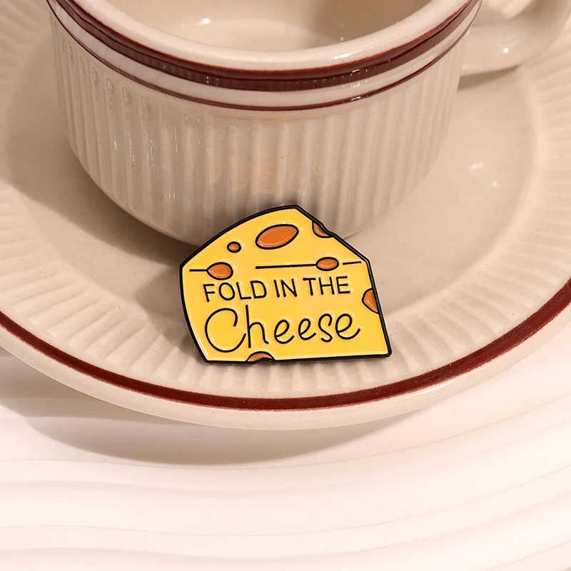 Creative Yellow Cheese Enamel Pins Custom Fold in the Cheese Brooches Lapel Badges Jewelry Gift for Friends Kids