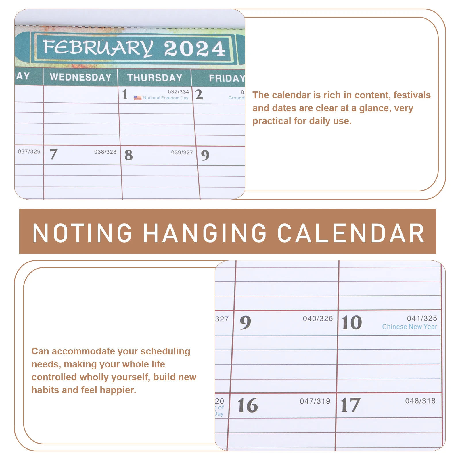 

Large Wall 2023-2024 English Tearable Monthly Hanging Calendar For Office Home Sturdy Daily Use Noting Calendar Decor