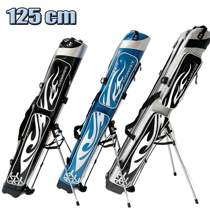 125cm Fishing Backpack PU Leather Fishing Rod Bag Three Layers Thick Large Capacity With Bracket Equipment Fishing Bag