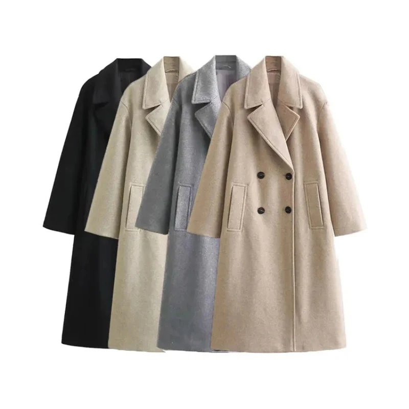 

2024 Women's Soft Oversized Woolen Coat, Long Sleeve, Front Welt Pockets, Female Outerwear, Chic Overcoat, Fashion Winter Coat