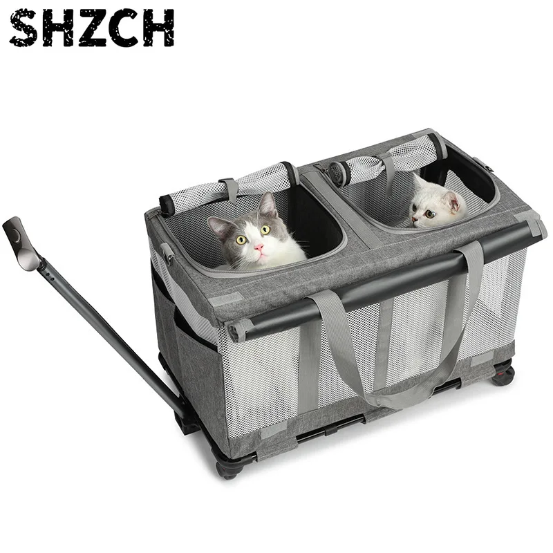 2-Compartment Pet Travel Bag Foldable Detachable Oxford Suitcase for Cats 7KG Carrier with Large Capacity