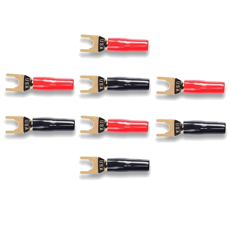 Y Plug Spade Connector For Speaker Wire,8 Pcs Y Spade Plug 45 Degree Gold Plated U Fork Spade Plug Connector