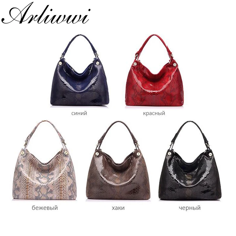 Genuine Leather Bags For Women Large Shiny Serpentine Pattern Coating Suede Cow Leather Shoulder Handbags For Lady