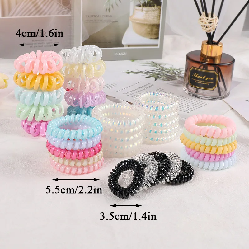 5Pcs/Set New Fashion Matt Colorful Telephone Wire Elastic Hair Band Frosted Spiral Cord Rubber Band Hair Tie Hair Accessories