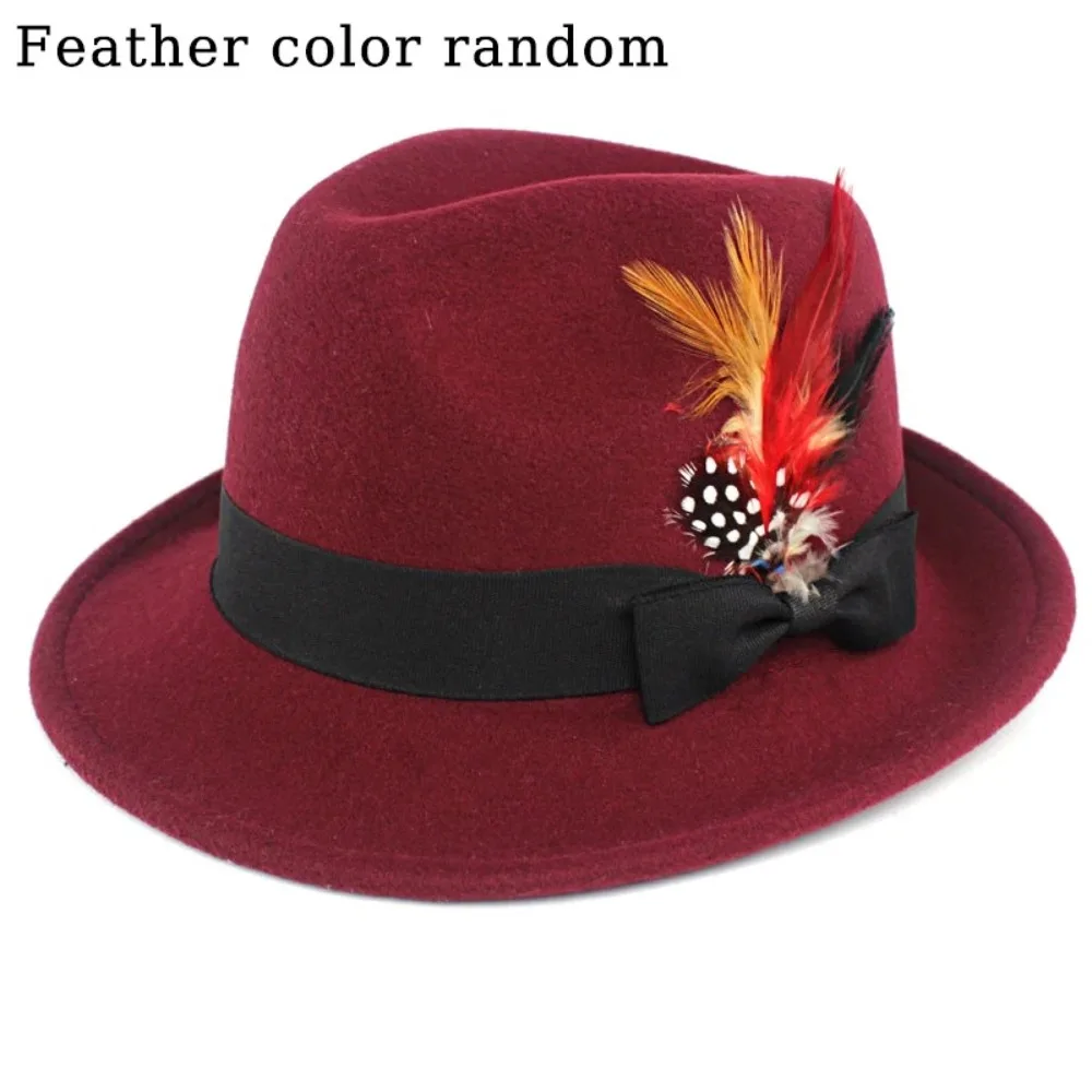 Imitation woolen Feather Decors Hat Solid Color Costume Cosplay Cap Oktoberfest Hat Wild Brim Party Decorate