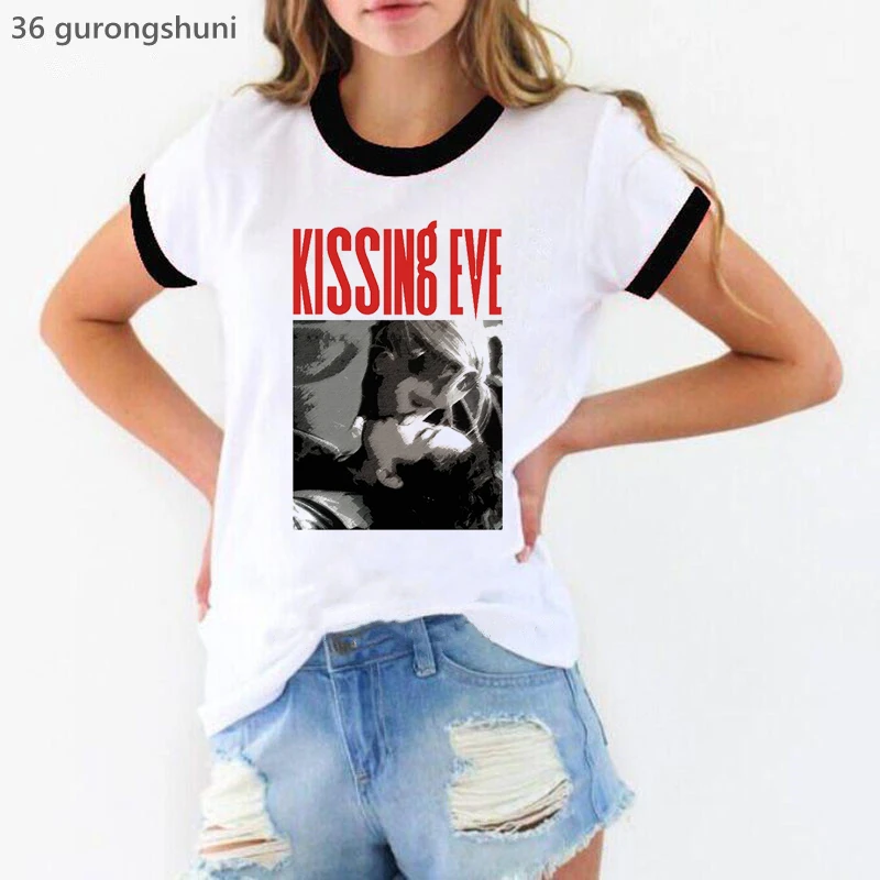 

Kissing Eve Graphic Print Tshirt Women Cool Killing Eve T Shirt Female Summer Fashion Tops Tee Shirt Femme Casual Hispter Shirt