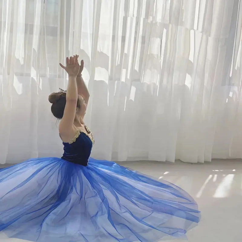 Tutú de Ballet largo profesional blanco para niños, disfraz de baile para adultos, vestido de fiesta de baile de rendimiento clásico para niñas