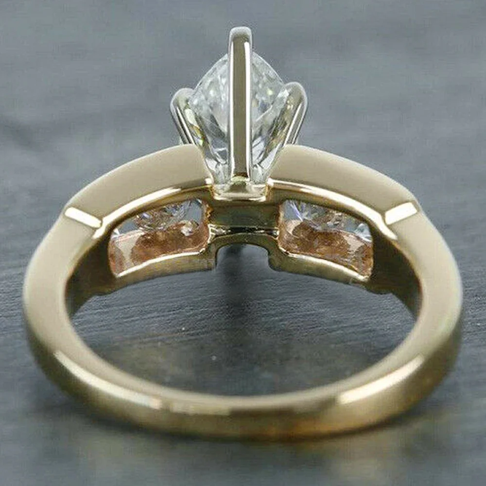 Huitan Gold Color Marquise Cubic Zirconia Wedding Rings Eternity Love Jewelry for Women New Arrival Fashion Finger Accessories