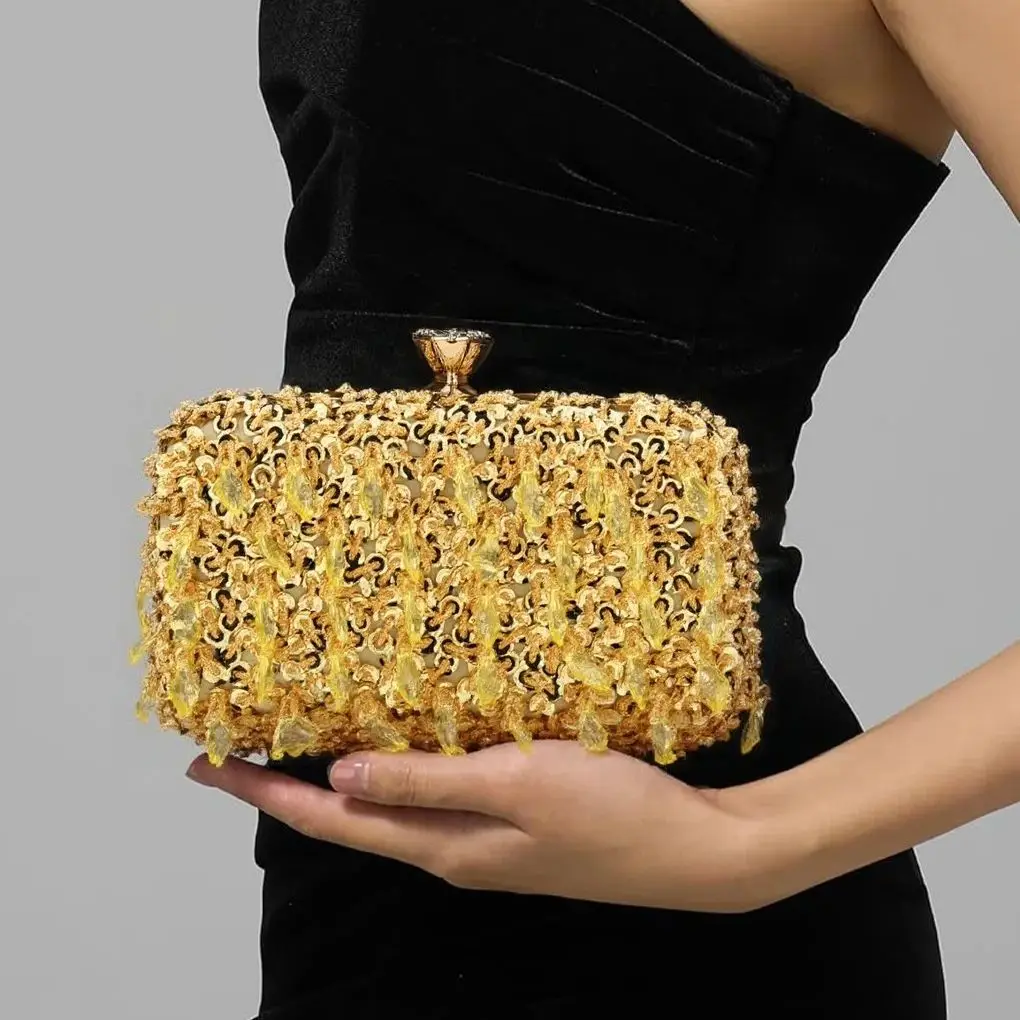 

Tassel Evening Bags Embroidery Small Clutch Bags Flap Fashion Crown Glitter Acrylic Beading Handbags With Shoulder Chain Purse