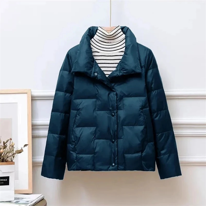 2023 Thin Down Cotton Women Coat Autumn Winter New Korean Version Short Baseball Uniform Female Leisure Wild Stand Collar Parka