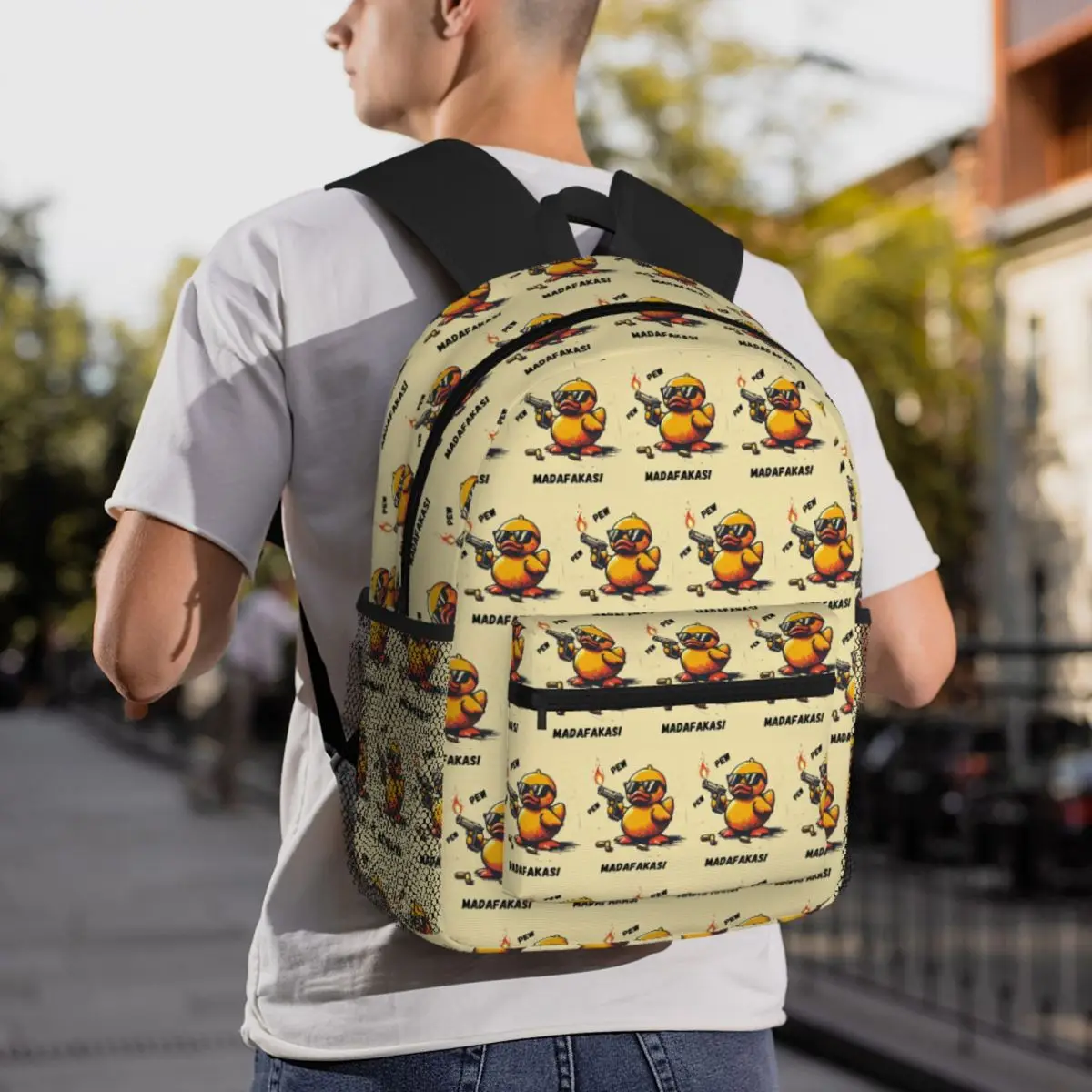 

Humorous Cool Duck Pew Pew Madafakas Design Backpack Daypack Large Capacity Kids BookBag School Bag Shoulder Bags for Men Women