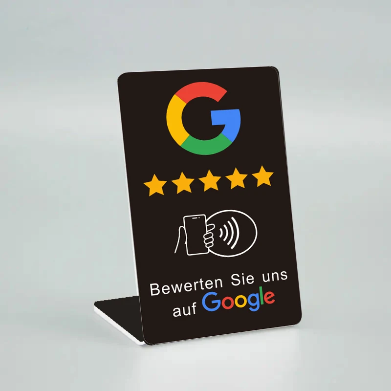 Deutsch, Französisch, Arabisch, Italienisch, Spanisch, Hebräisch, Google-Bewertungen, NFC-Ständer, URL-Tap, Social-Business-Bewertungskarten