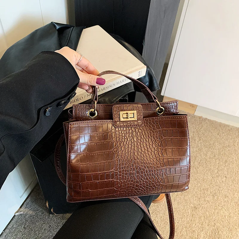 Aidrani Women Crocodile Print Top Handle Bag, Genuine Cowhide Flap Purse, Designer Shoulder Handbag for Work Office Party Daily