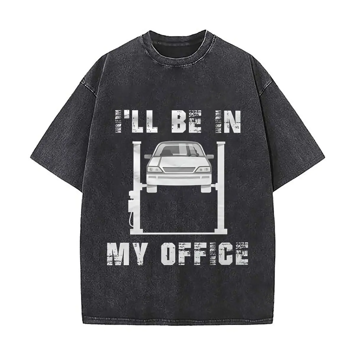 Funny Mechanic Car Office Distressed Faded Baggy Streetwear Tops for Park Hangouts