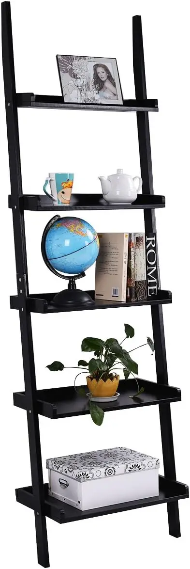 

Лестница, книжный шкаф, 5-уровневая деревянная наклонная полка, настенная полка для растений, лестница для дома и офиса, Современная Цветочная книжная витрина, полка для хранения Ra