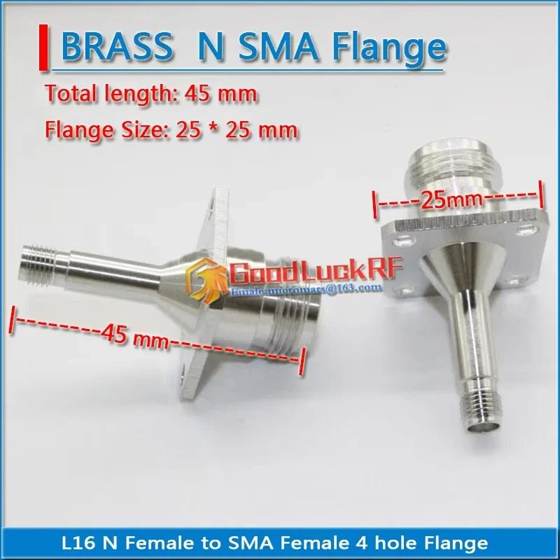 

L16 N Female to SMA Female with 4 hole Flange Panel Mount 25 * 25mm Nickel Plated 45mm length 50ohm RF Connector Adapters