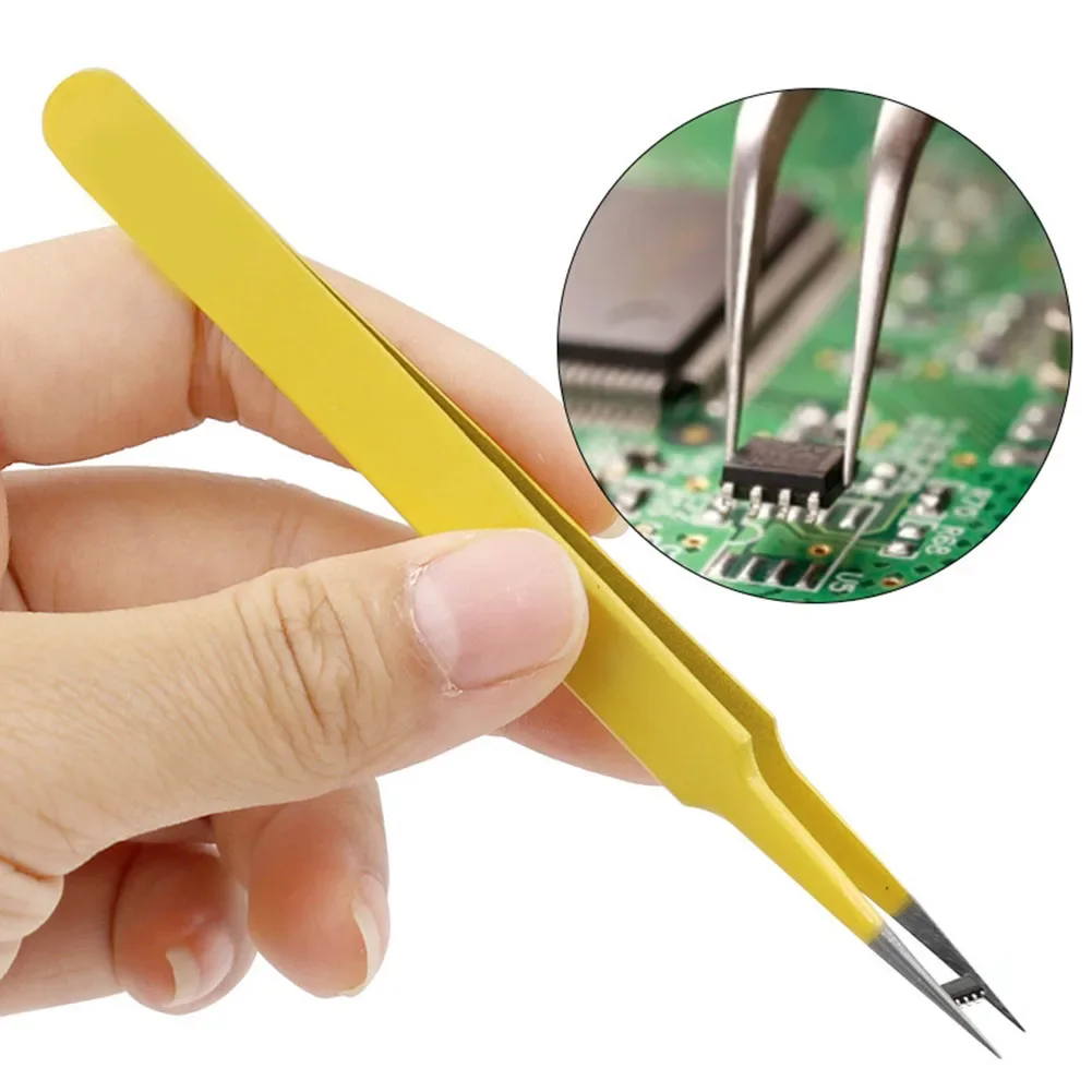 2pcs Precision Tweezers Set Anti-Static Stainless Steel Tweezers Repair Tools For Electronics Repair Soldering Craft CS-10 CS-15