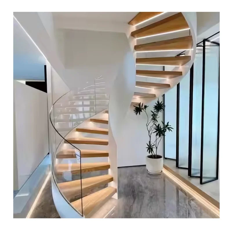 مخصص. درج خارجي بتصميم عصري مخصص مع شعاع فولاذي وقاعة درابزين زجاجي #5