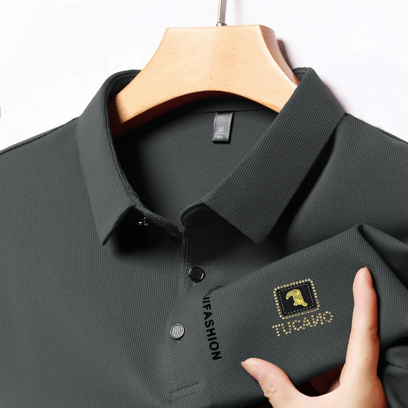 

Spring and Autumn New Men's Long Sleeved T-shirt Business Casual Collar Large Casual Polo Shirt