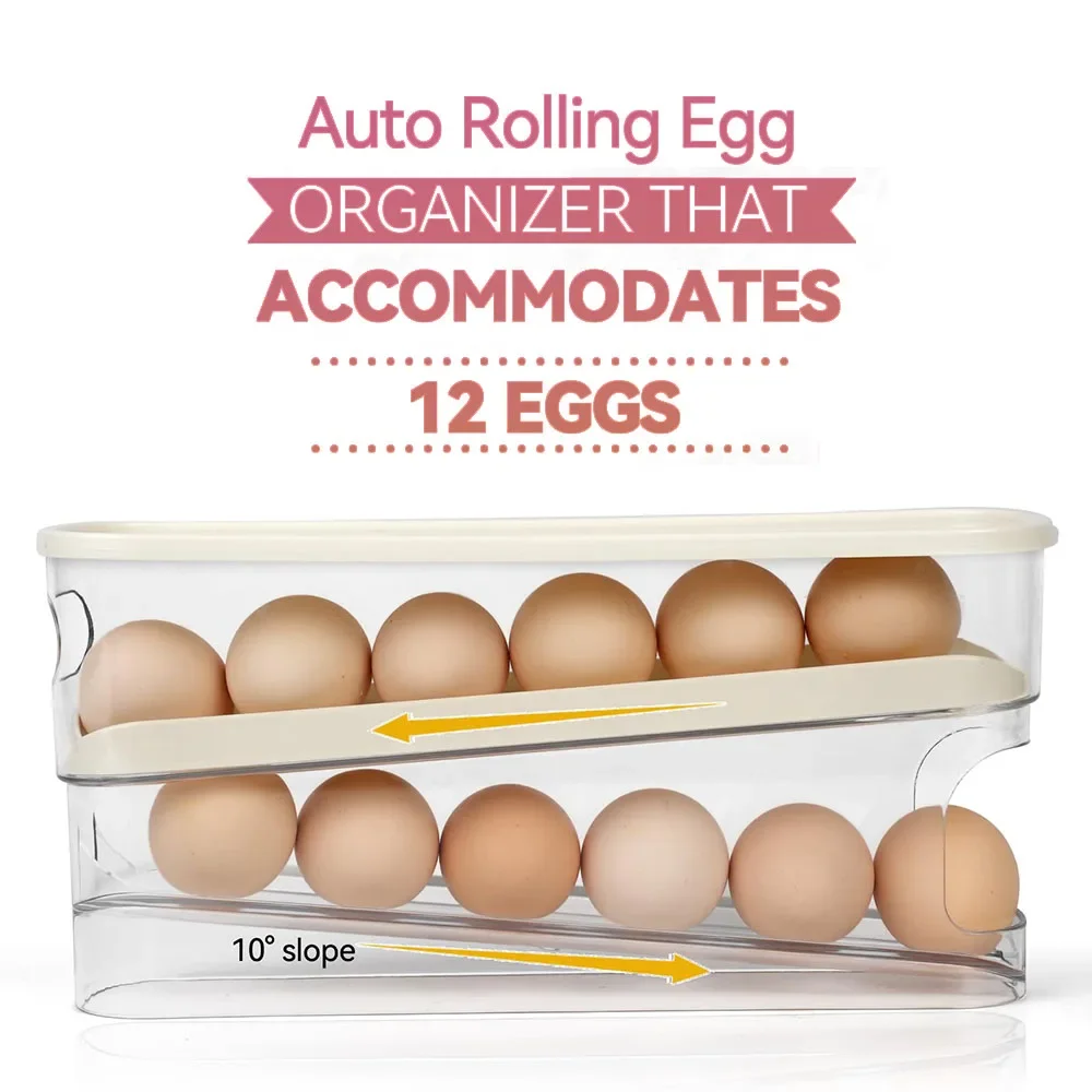 Auto Rolling Fridge Egg Organizer, Space Saving Eggs Dispenser for Refrigerator Storager,Easy Access Egg Holder Rack for Fridge