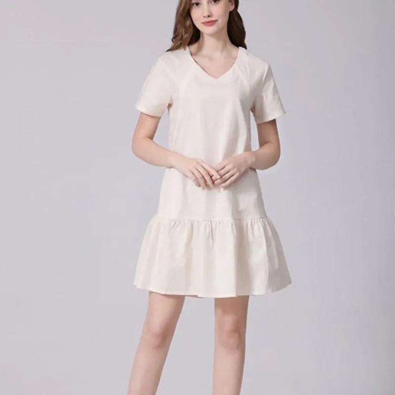 Maternity Dress Summer Loose V-neck Short Sleeve plus Size Breastfeeding Nursing Lactation Dress for Pregnant Women Solid Color
