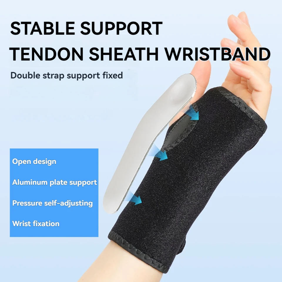 GOBYGO 1Pcs Sports Aluminum Plate Tendon Sheath Wrist Brace Wrist Immobilization Brace Double Strap Compression Wrist Brace