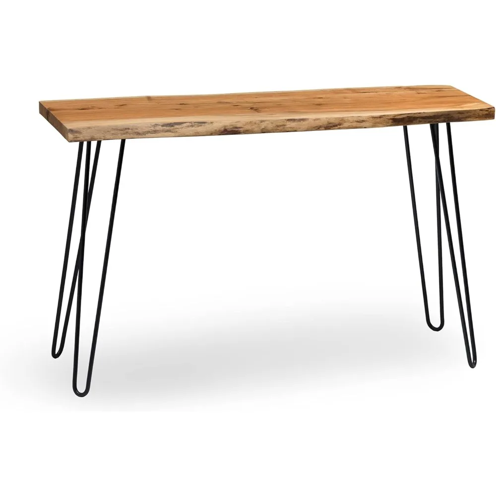 Hairpin Natural Wood Media Console Table with Metal Legs, Live Edge Design, Versatile Use as Entryway, Sofa Table