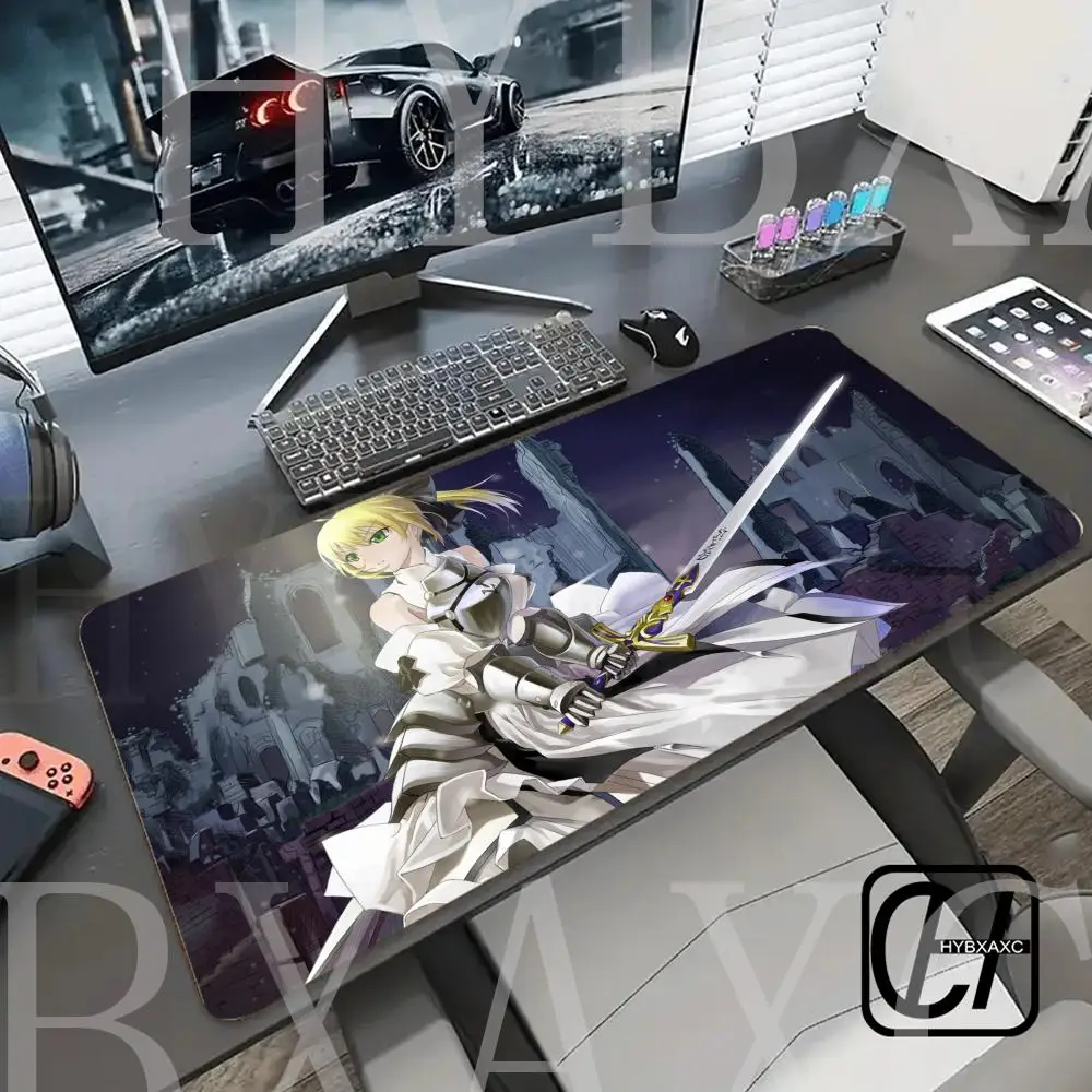 

XXL Game Mousepad Fate/Grand Order Saber Anime Mouse Pads Keyboard Pad Office Accessorie Computer PC HYBXAXC Non-slip HD DeskMat
