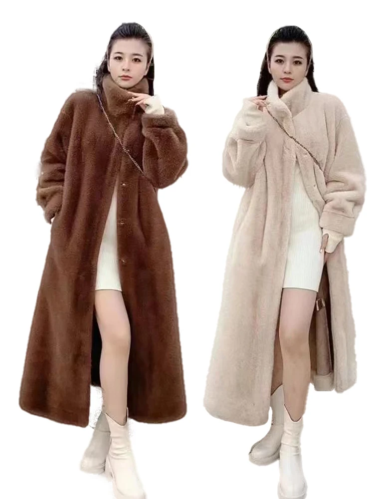 Winter Women Long Faux Fur Coat Thick Warm Imitation Mink Fur Jacket Furry Coats Outerwear Ladies Fur Jackets Luxury Clothing