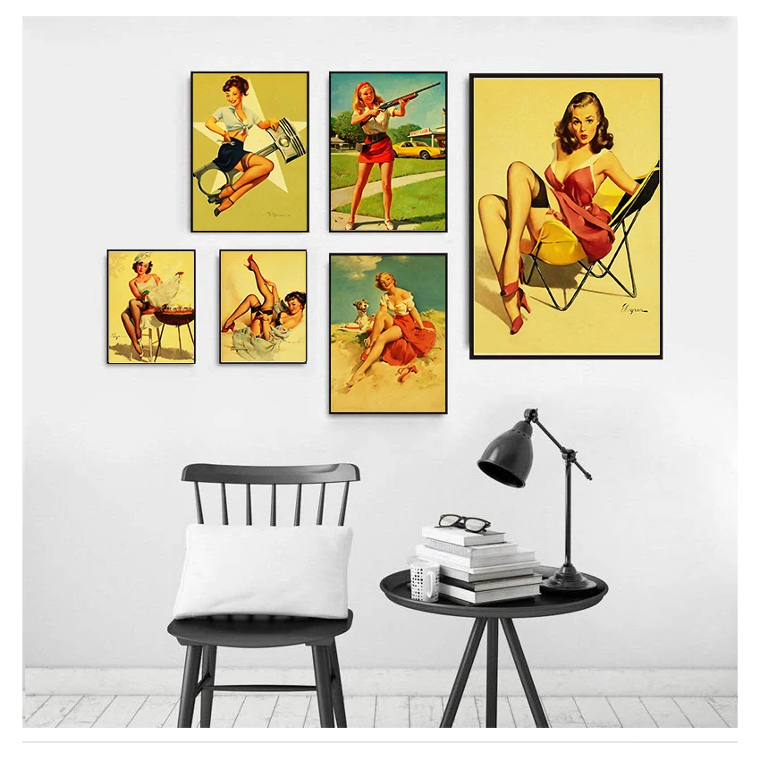 up Girl Retro Poster Canvas Paper Printed Sexy Lady Art Posters and Prints Wall sticker Decor A734 Vinatge World War II Sexy Pin