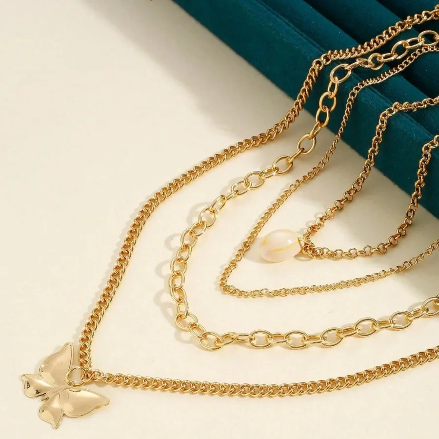 Vintage Tangle-Free Layered Butterfly Pearl Necklace, Alloy Multi Strand Jewelry, Trendy Accessory for Summer Vacation & Concert