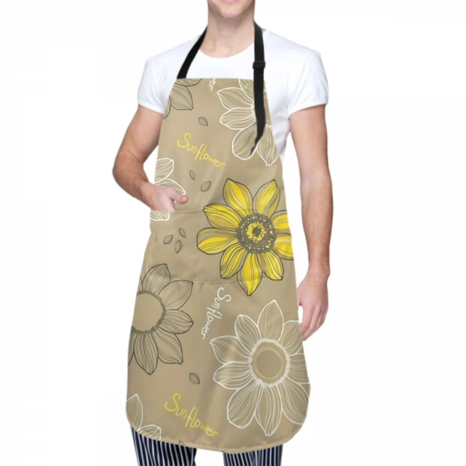 Sunflower Waterproof Apron with 2 Pockets Kitchen Chef Aprons Bibs for Grooming Cooking Baking Painting Gardening