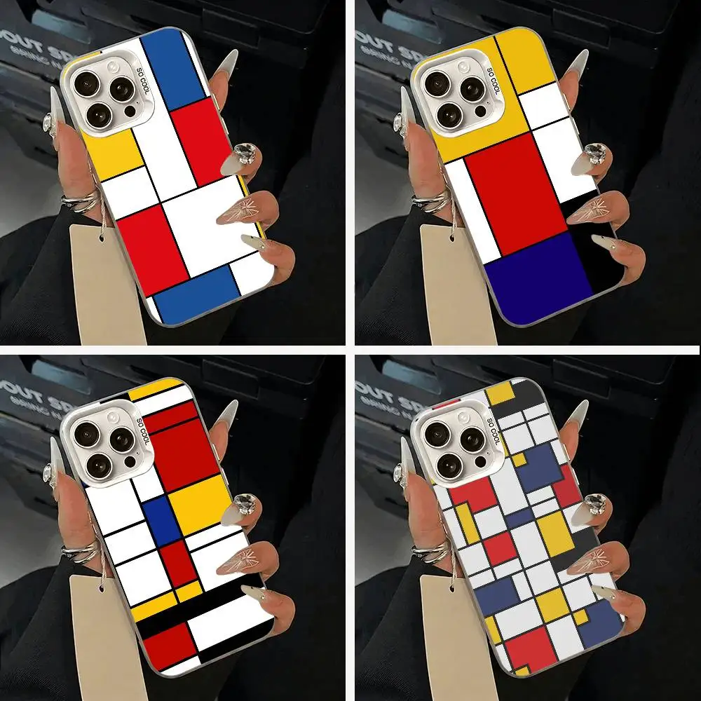 

Art Pattern A-Abstract Piet Mondrian Phone Case For iPhone 11 12 13 14 15 16Pro Max Plus white Sliver Phone Cover