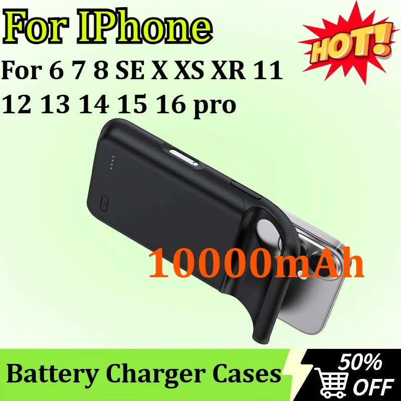 10000mAh Battery Charger Case Powerbank for IPhone 6 7 8 SE X XS XR 11 12 13 14 15 16 Pro Backup External Phone Charging Case