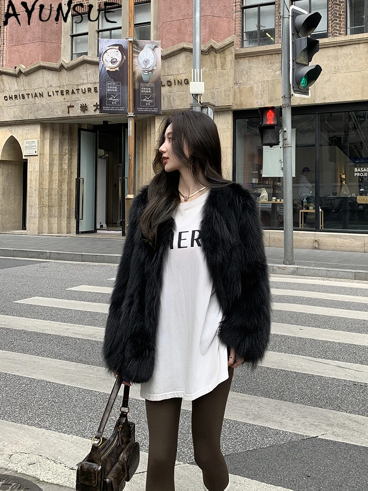 AYUNSUE 2025 ใหม่ฟ็อกซ์ขนสัตว์เสื้อแจ็คเก็ตผู้หญิงกลางความยาวแฟชั่นขนสัตว์จริงแจ็คเก็ตเสื้อผ้าผู้หญิงหรูหราOuterwears Abrigo Mujer