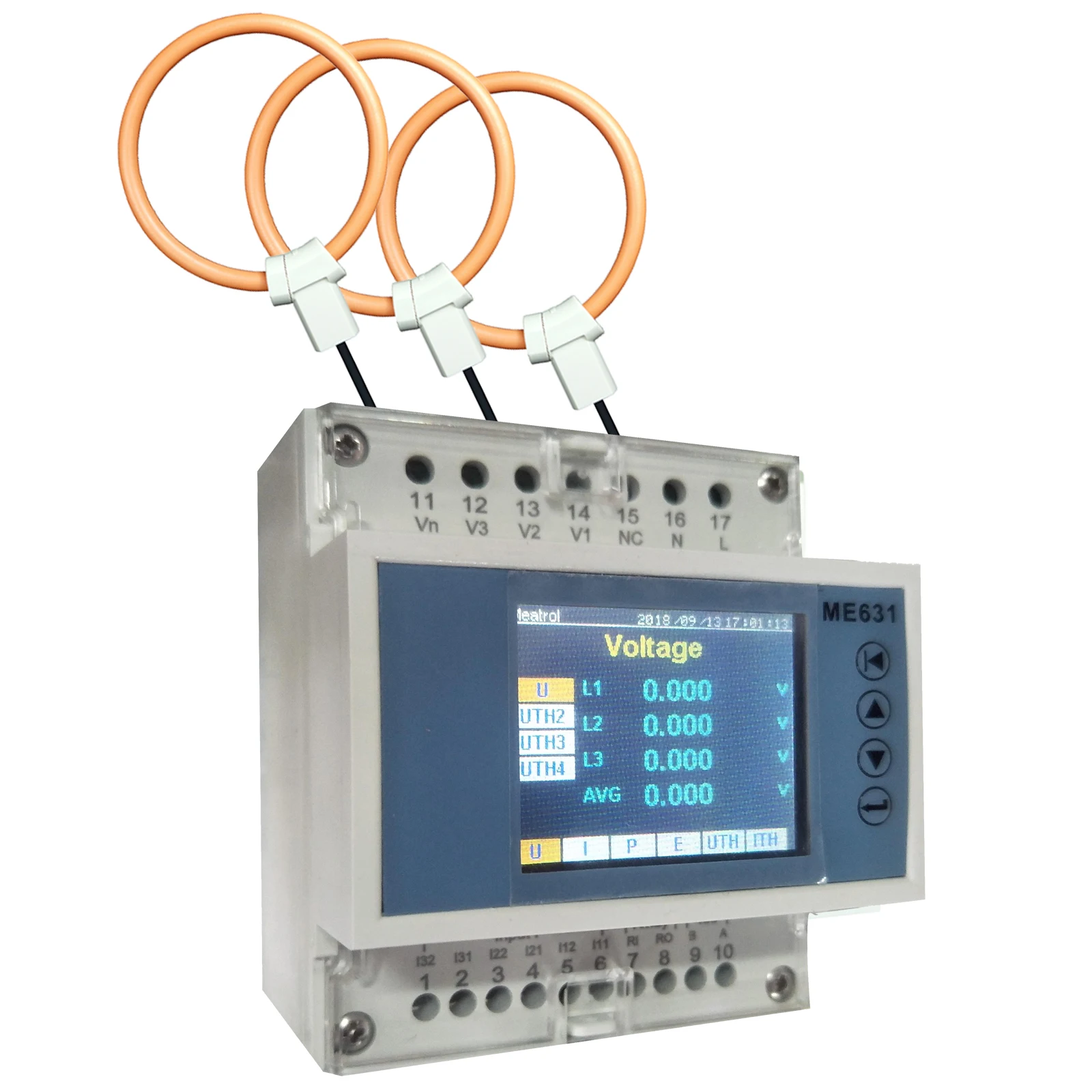 Low Voltage Three Phase DIN-Rail Meter type Modbus RTU RS485 Rogowski coil CTs Power Meter